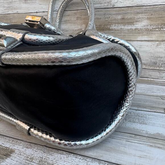Ripani Y2K Purse Satchel Black Silver Metallic Leather Glam Reptile Avant Garde - Picture 7 of 17